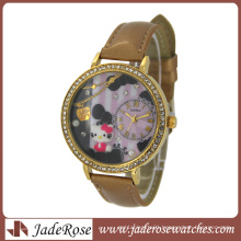 Leather Strap 3D Dial Cheap Gift Watch for Ladies